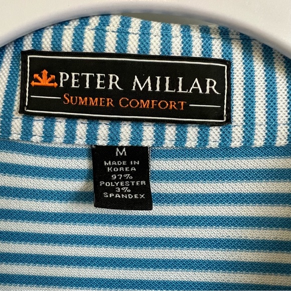 Peter Millar Turquoise Blue & White Stripe Summer Comfort Golf Polo Medium - Picture 4 of 5